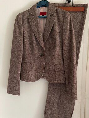 *HUGO BOSS RED LABEL* Vintage Y2K Women Brown Pink Chiné Tweed Wool Suit